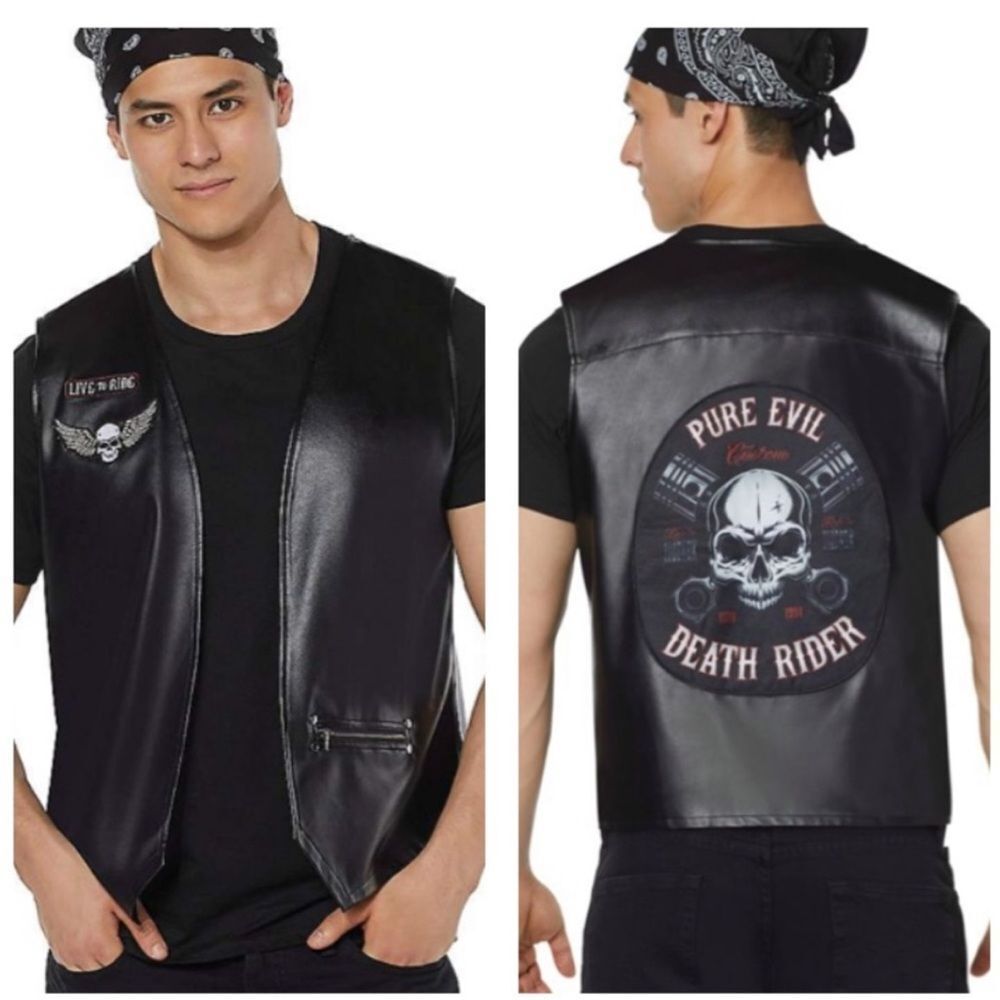 Spirit Halloween Costume Adult Biker Vest Black Skulls Unisex L/XL